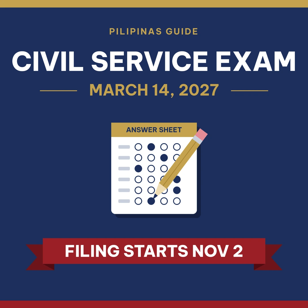 Civil Service Exam March 14, 2027: how to apply (filing starts November 2, 2026), requirements and fee